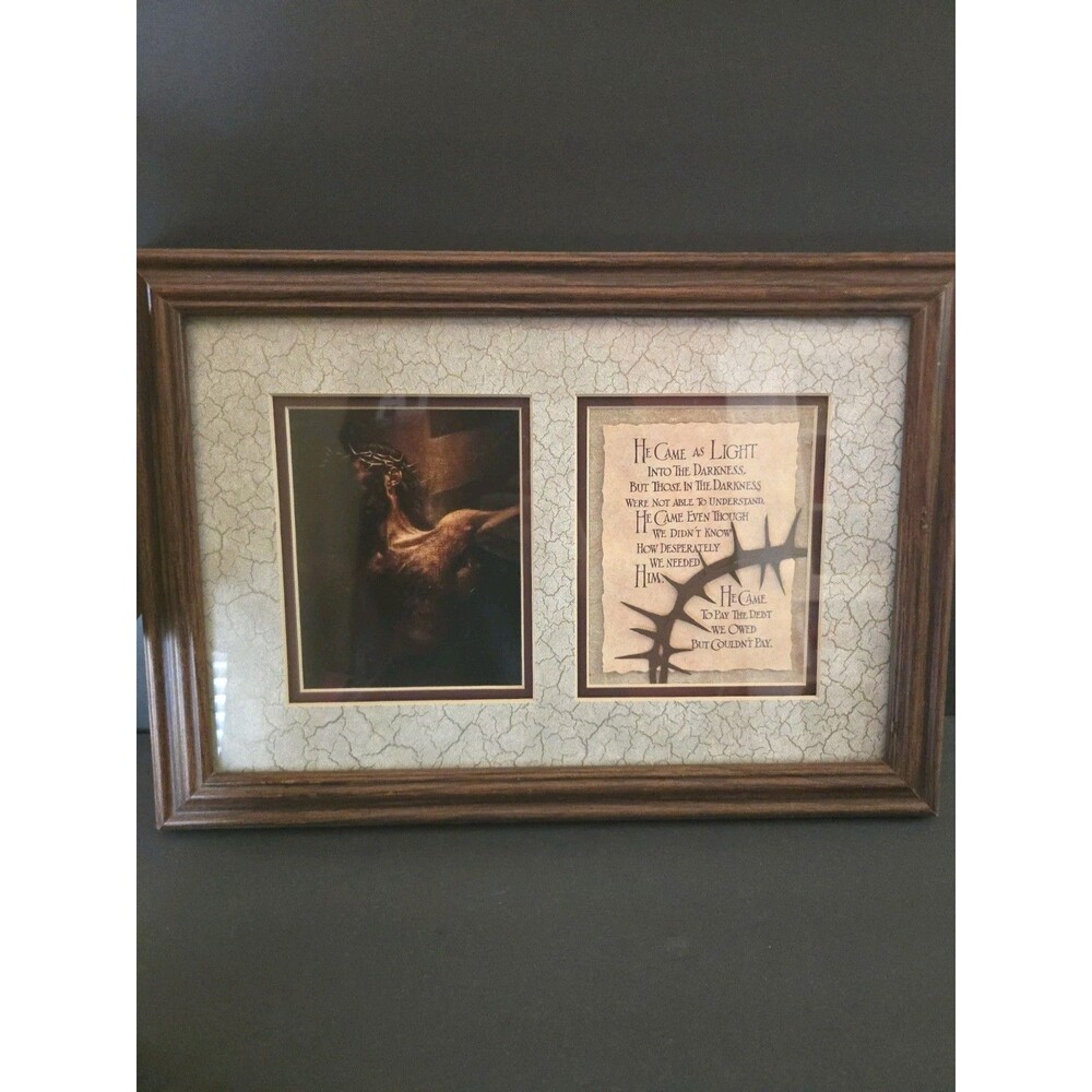 No Greater Love Gift Print Sized 17" X 12" Brown Wood Frame Christianity